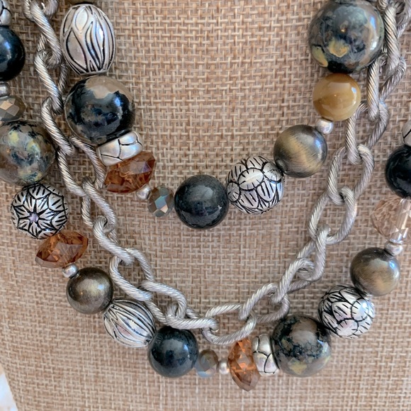 Dark Academia Earthy Three Strand Chain Faux Stone 2 Way Necklace - Picture 3 of 5